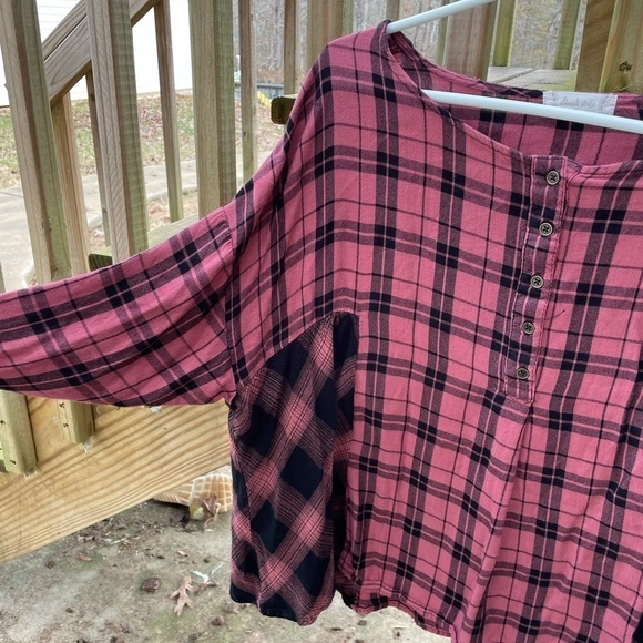 Altar’d State colorblock buffalo plaid boho blouse - Picture 3 of 5